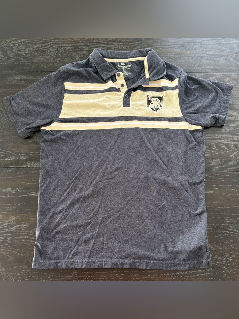 Colosseum Army Men’s Charcoal and Cream Striped Polo with Crest